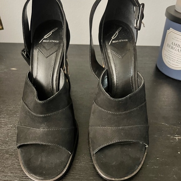 Size 9 Black Suede Brian Atwood open toed heels -new - Picture 5 of 7
